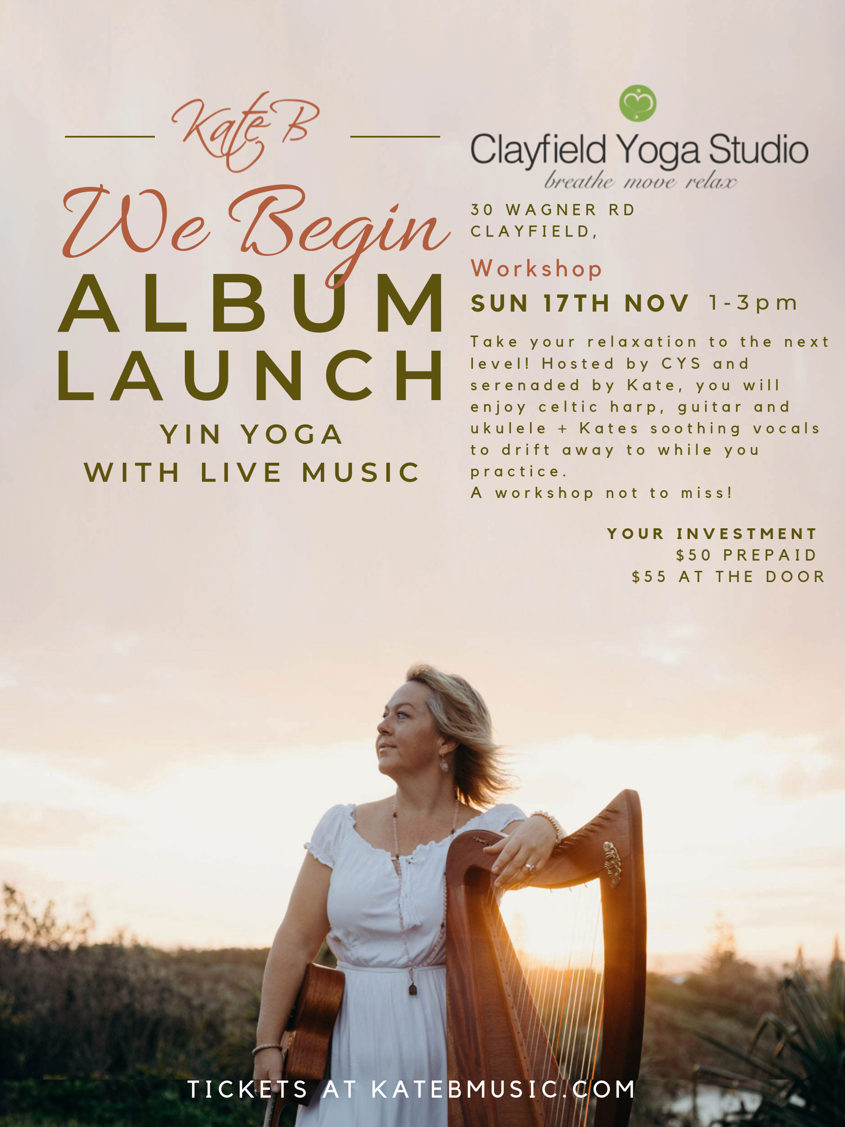 Clayfield Yin Yoga Workshop with Live Music Poster